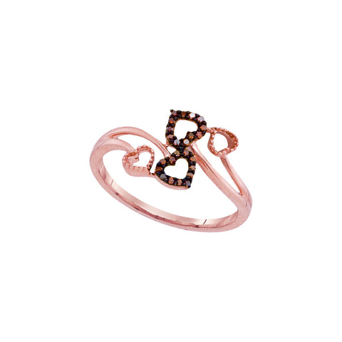 10kt Rose Gold Womens Round Red Colored Diamond Double Heart Bypass Ring 1/20 Cttw 93208 - shirin-diamonds