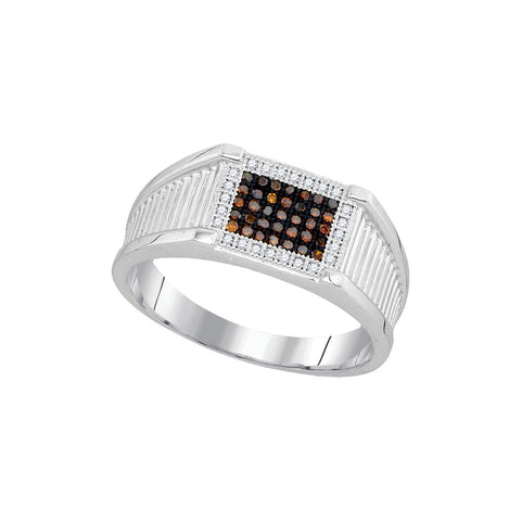 10kt White Gold Mens Round Black Colored Diamond Rectangle Frame Cluster Ring 1/5 Cttw 93212 - shirin-diamonds
