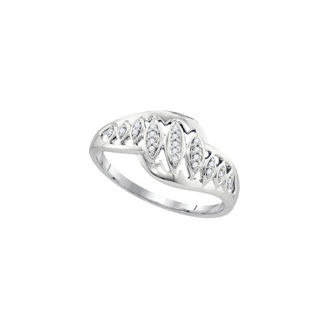 10kt White Gold Womens Round Diamond Striped Openwork Band Ring 1/20 Cttw 93217 - shirin-diamonds