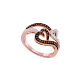 10kt Rose Gold Womens Round Red Colored Diamond Heart Love Ring 1/4 Cttw 93244 - shirin-diamonds