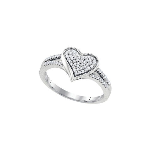 10kt White Gold Womens Round Diamond Milgrain Heart Cluster Ring 1/5 Cttw 93249 - shirin-diamonds
