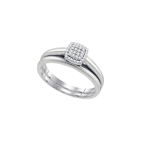 10kt White Gold Womens Round Diamond Bridal Wedding Engagement Ring Band Set 1/10 Cttw 93256 - shirin-diamonds