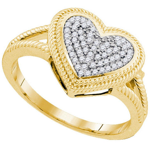 10kt Yellow Gold Womens Round Diamond Rope Heart Love Cluster Ring 1/6 Cttw 93343 - shirin-diamonds