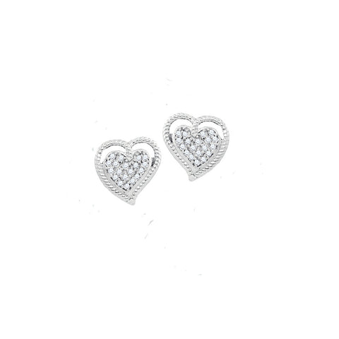 10kt White Gold Womens Round Diamond Rope Heart Cluster Earrings 1/10 Cttw 93411 - shirin-diamonds