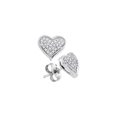 10kt White Gold Womens Round Diamond Heart Love Earrings 1/5 Cttw 93412 - shirin-diamonds