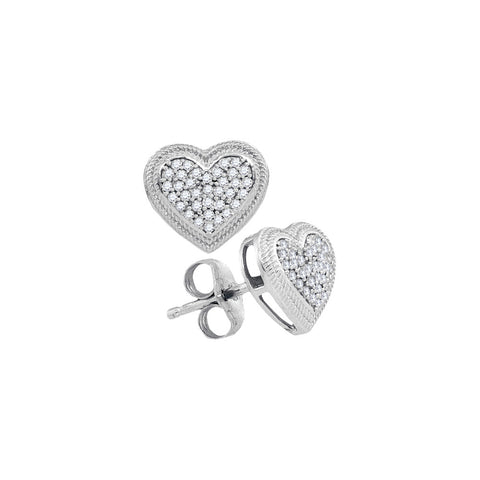 10kt White Gold Womens Round Diamond Heart Cluster Earrings 1/5 Cttw 93415 - shirin-diamonds