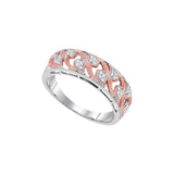 10kt White Gold Womens Round Diamond 2-tone Rose Band Ring 1/10 Cttw 93481 - shirin-diamonds
