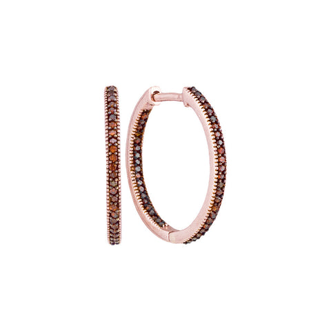 10kt Rose Gold Womens Round Red Colored Diamond Hoop Earrings 1/4 Cttw 93534 - shirin-diamonds