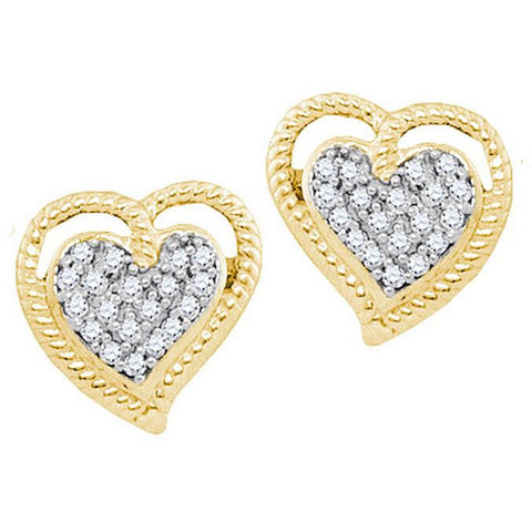 10kt Yellow Gold Womens Round Diamond Milgrain Heart Cluster Earrings 1/10 Cttw 93568 - shirin-diamonds