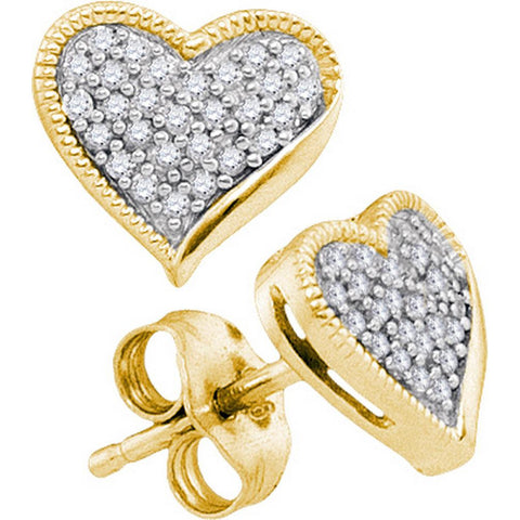 10kt Yellow Gold Womens Round Diamond Heart Love Earrings 1/5 Cttw 93569 - shirin-diamonds