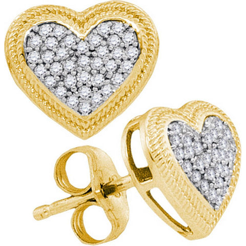 10kt Yellow Gold Womens Round Diamond Heart Cluster Earrings 1/5 Cttw 93571 - shirin-diamonds