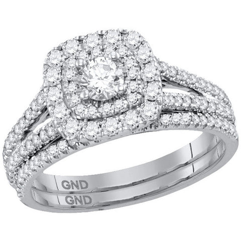 14kt White Gold Womens Round Diamond Double Halo Bridal Wedding Engagement Ring Band Set 1.00 Cttw 93722 - shirin-diamonds