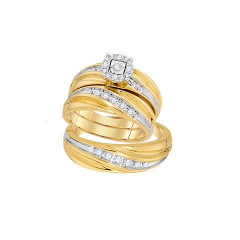 10kt Yellow Gold His & Hers Round Diamond Solitaire Matching Bridal Wedding Ring Band Set 3/8 Cttw 93864 - shirin-diamonds