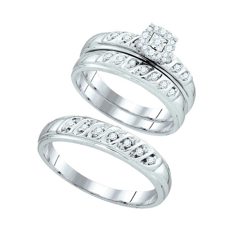 10kt White Gold His & Hers Round Diamond Cluster Matching Bridal Wedding Ring Band Set 1/3 Cttw 93867 - shirin-diamonds