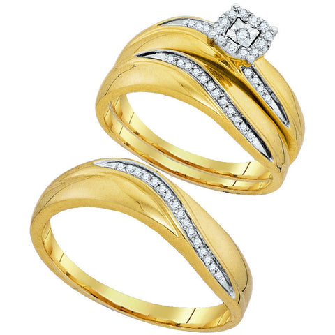 10kt Yellow Gold His & Hers Round Diamond Solitaire Matching Bridal Wedding Ring Band Set 1/5 Cttw 93874 - shirin-diamonds