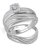 10k White Gold Round Diamond Mens Womens Trio Matching Halo Wedding Bridal Ring Set 1/5 Cttw 93875 - shirin-diamonds