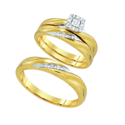 10kt Yellow Gold His & Hers Round Diamond Solitaire Matching Bridal Wedding Ring Band Set 1/8 Cttw 93882 - shirin-diamonds