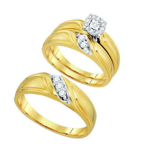 10kt Yellow Gold His & Hers Round Diamond Solitaire Matching Bridal Wedding Ring Band Set 1/4 Cttw 93886 - shirin-diamonds