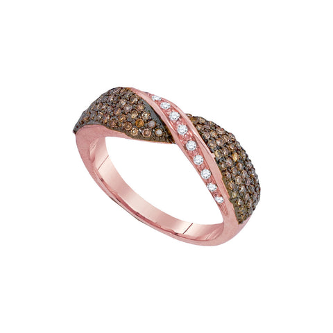 10kt Rose Gold Womens Round Cognac-brown Colored Diamond Crossover Band 1/2 Cttw 93971 - shirin-diamonds