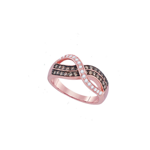 10kt Rose Gold Womens Round Cognac-brown Colored Diamond Crossover Band Ring 1/2 Cttw 93978 - shirin-diamonds
