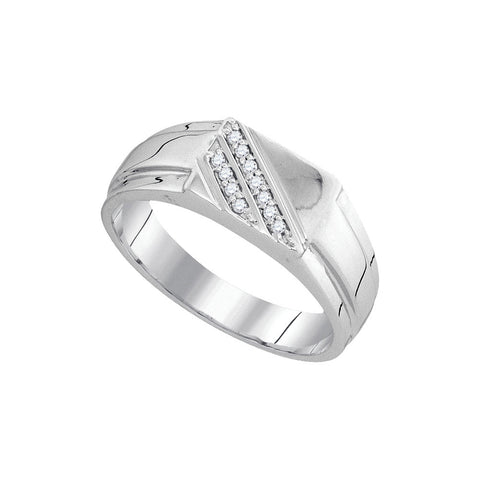 10kt White Gold Mens Round Diamond Diagonal Double Row Band Ring 1/12 Cttw 93982 - shirin-diamonds