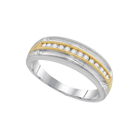 10kt Two-tone White Gold Mens Round Diamond Wedding Anniversary Band Ring 1/4 Cttw 94002 - shirin-diamonds
