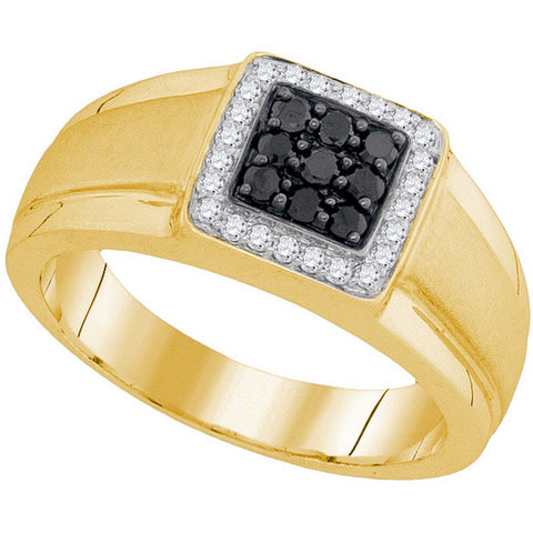 10kt Yellow Gold Mens Round Black Colored Diamond Square Cluster Ring 3/8 Cttw 94053 - shirin-diamonds