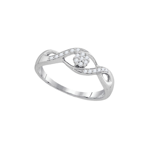 10kt White Gold Womens Round Diamond Twist Flower Cluster Ring 1/8 Cttw 94062 - shirin-diamonds