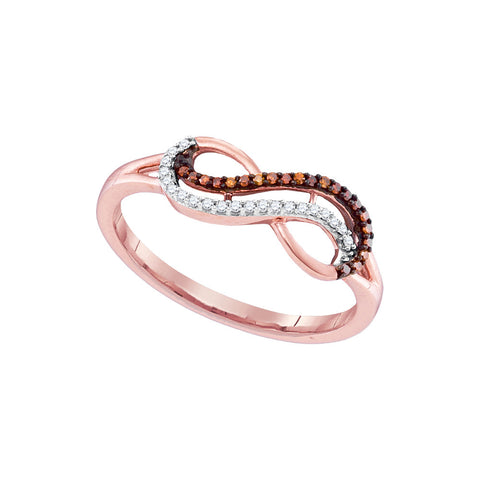 10kt Rose Gold Womens Round Red Colored Diamond Infinity Ring 1/10 Cttw 94501 - shirin-diamonds
