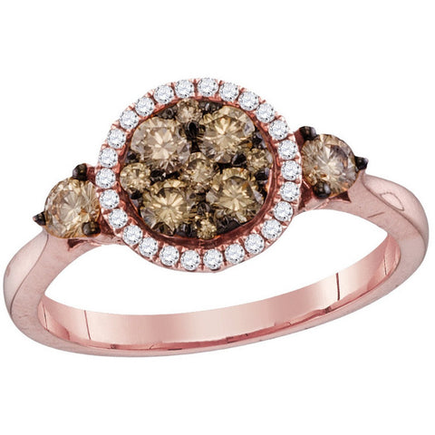 14kt Rose Gold Womens Round Cognac-brown Colored Diamond Cluster Bridal Wedding Engagement Ring 3/4 Cttw 94697 - shirin-diamonds