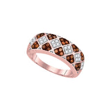 10kt Rose Gold Womens Round Red Colored Diamond Checkered Band 1/2 Cttw 95148 - shirin-diamonds