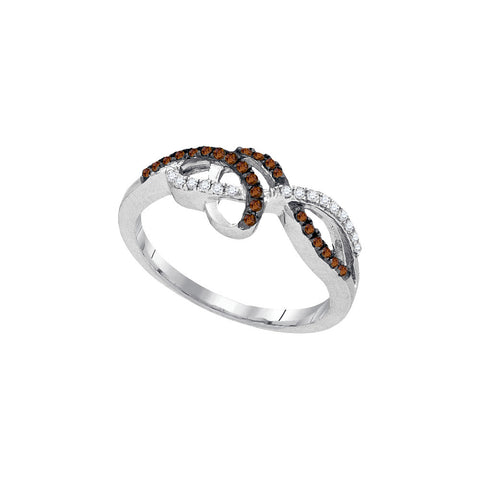 10kt White Gold Womens Round Cognac-brown Colored Diamond Crossover Woven Band 1/5 Cttw 95216 - shirin-diamonds