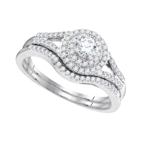 10k White Gold Womens Round Diamond Concentric Halo Bridal Wedding Engagement Ring Set 1/2 Cttw 95296 - shirin-diamonds