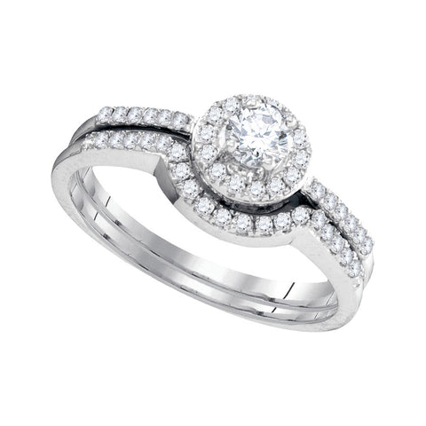 10kt White Gold Womens Round Diamond Halo Bridal Wedding Engagement Ring Band Set 3/8 Cttw 95298 - shirin-diamonds