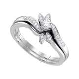 10kt White Gold Womens Round Diamond Leaf Floral Bridal Wedding Engagement Ring Band Set 1/4 Cttw 95730 - shirin-diamonds