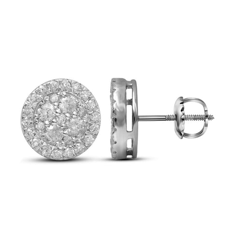 10kt White Gold Womens Round Diamond Framed Flower Cluster Screwback Earrings 1.00 Cttw 96054 - shirin-diamonds