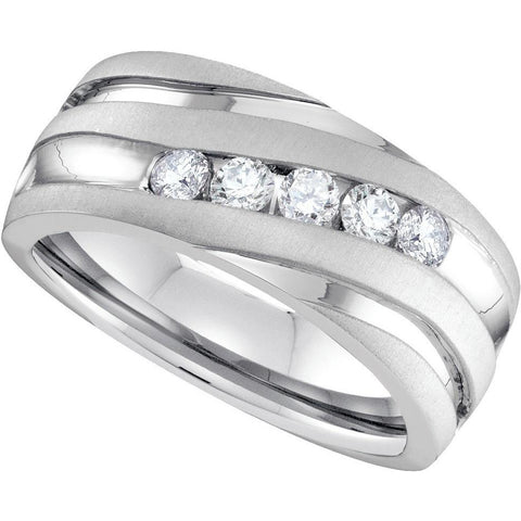 10kt White Gold Mens Round Diamond Matte Grooved Band Wedding Anniversary Ring 1/2 Cttw 96310 - shirin-diamonds