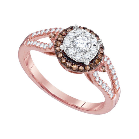 14kt Rose Gold Womens Round Diamond Solitaire & Brown Halo Bridal Wedding Engagement Ring 1/2 Cttw 96334 - shirin-diamonds