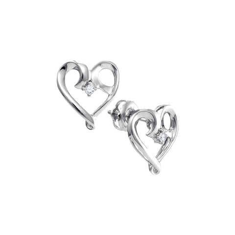 10kt White Gold Womens Round Diamond Heart Love Stud Earrings 1/20 Cttw 96337 - shirin-diamonds