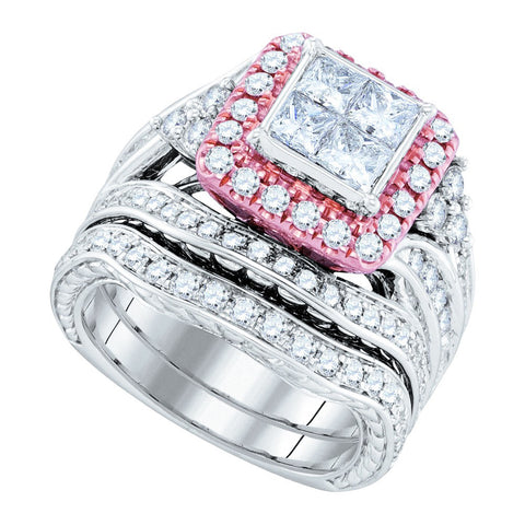14kt White Gold Womens Princess Diamond Bridal Wedding Engagement Ring Band Set 2-7/8 Cttw 96558 - shirin-diamonds