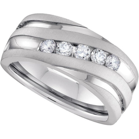 10k White Gold Mens Round Diamond Wedding Anniversary Band Ring 1.00 Cttw 96609 - shirin-diamonds