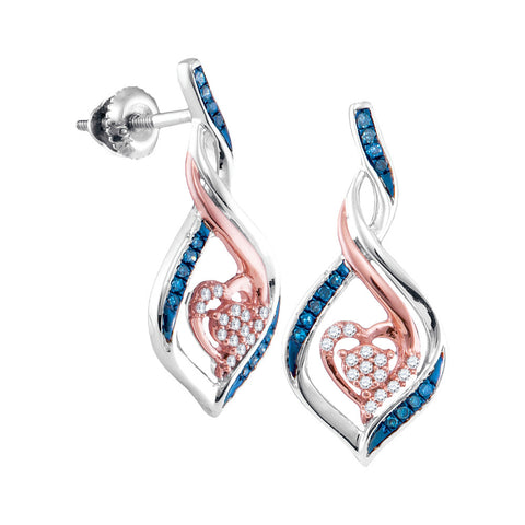 10kt White Gold Womens Round Blue Colored Diamond Rose-tone Heart Earrings 1/6 Cttw 96641 - shirin-diamonds