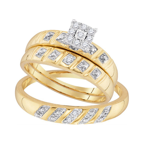 10kt Yellow Gold His & Hers Round Diamond Cluster Matching Bridal Wedding Ring Band Set 1/8 Cttw 96757 - shirin-diamonds