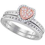 10kt White Gold Womens Round Diamond Rose-tone Heart Bridal Wedding Engagement Ring Band Set 1/4 Cttw 97170 - shirin-diamonds