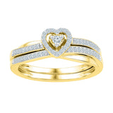 10kt Yellow Gold Womens Round Diamond Heart Bridal Wedding Engagement Ring Band Set 1/4 Cttw 97173 - shirin-diamonds