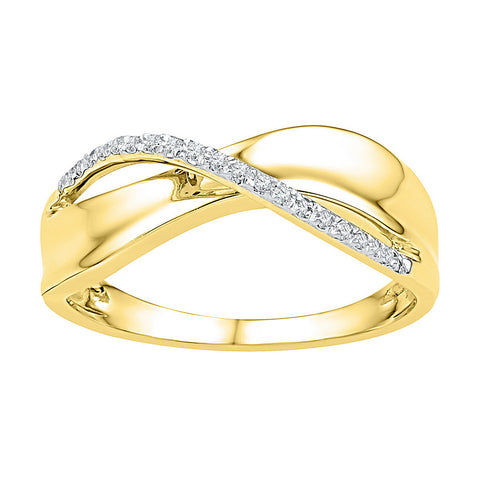 10kt Yellow Gold Womens Round Diamond Single Row Crossover Band Ring 1/20 Cttw 97204 - shirin-diamonds