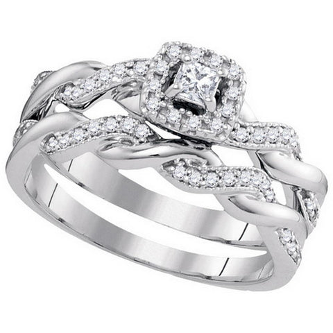 10k White Gold Princess Diamond Womens Halo Bridal Wedding Engagement Ring Band Set 1/3 Cttw 97260 - shirin-diamonds