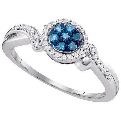 10kt White Gold Womens Round Blue Colored Diamond Cluster Ring 1/4 Cttw 97291 - shirin-diamonds
