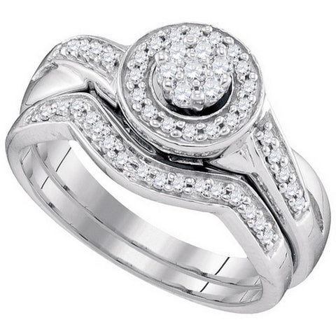 10k White Gold Round Diamond Cluster Bridal Wedding Engagement Ring Band Set 1/3 Cttw 97302 - shirin-diamonds