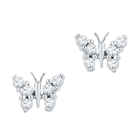 10kt White Gold Womens Round Diamond Butterfly Stud Earrings 1/5 Cttw 97389 - shirin-diamonds